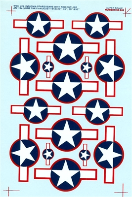 Super Scale 48-0342 - WWII Insignia Stars & Bars with red outline AN-1-9a (June 1943 to August 1943)