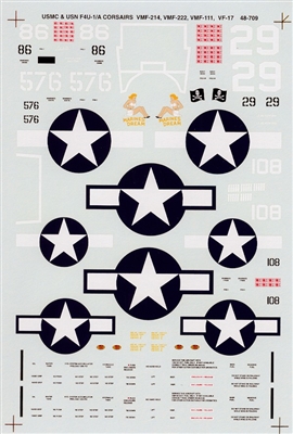 Super Scale 48-0709 - USN / USMC F4U-1 & F4U-1A Corsair Aces
