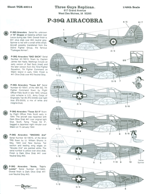 Three Guys Replicas TGR48014 - P-39Q Airacobra