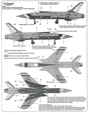 Warbird Decals 48-004 - Thunderbirds F-105 Thunderchief