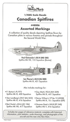 WaterMark 48006 - Canadian Spitfires, Assorted Markings