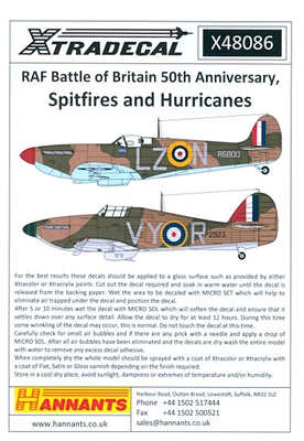 Xtradecal X48086 - RAF Battle of Britain 50th Anniversary, Spitfires and Hurricanes