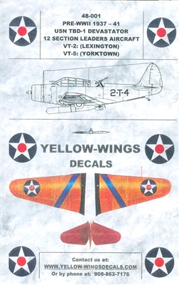 Yellow Wings 48-001 - Pre-WWII 1937-41 USN TBD-1 Devastator