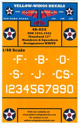 Yellow Wings 48-024 - USN 1932-1942 Standard 12" Numbers & Squadron Designators, White