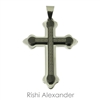 Stainless steel Two-tone Black and Silver Greek Key Cross Pendant