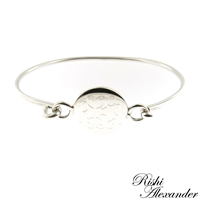 925 sterling silver round with round monogram bracelet hinged cuff