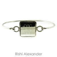 925 sterling silver Rectangular with rope edge monogram bracelet cuff hinged