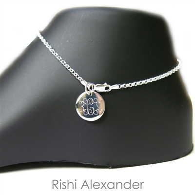 925 sterling silver rolo link  chain personalized engraved monogram anklet