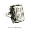 Rishi Alexander Sterling Silver rectangular Signet Ring Highly Polished with a Rope Edge