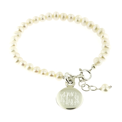 925 steling silver and freshwater pearl monogram baby bracelet