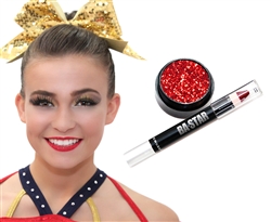 Smudge Proof Holiday Red Lip Pencil +Red Glitter  = the Perfect Red Glitter Lips for Cheer Makeup & Dance Makeup!
Sweat Proof, Glitter Lips Dazzle On Stage or at Your Cheer or Dance Competition