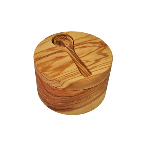 OLIVE WOOD SALT CELLAR (LARGE) WITH INSET SPOON