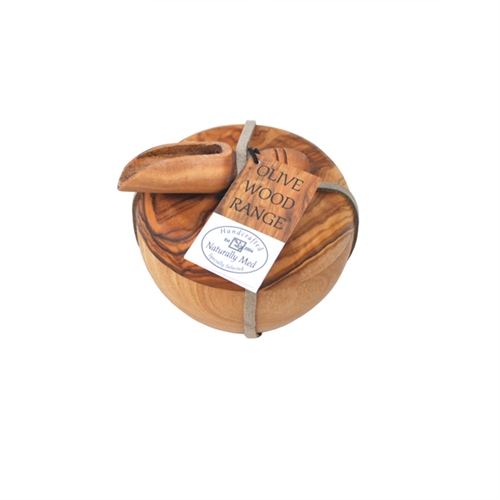 OLIVE WOOD GIFT SET SALT CELLAR AND SALT SCOOP