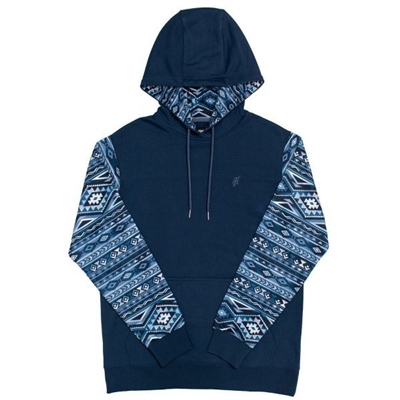 HOOey Youth Navy Summit Hoodie With Blue Aztec Sleeve