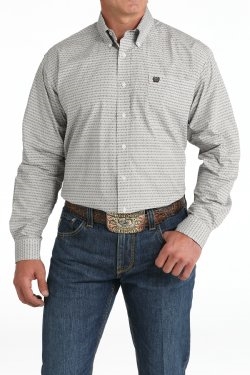 Men's Geometric Print Button-Down Western Shirt - White