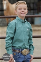 Boy's Solid Button-Down Western Shirt - Greent