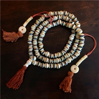 White Hand Carved Yak Bone  Studded  Mala - 108 Beads