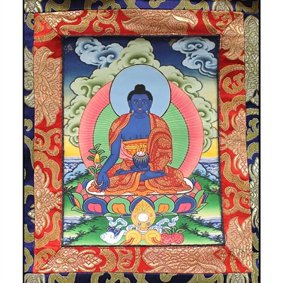 Medicine Buddha Brocade Hand Painted Thangka