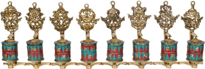 Set of  Auspicious Symbol's Om Mani Padme Hum Prayer Wheels