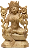 Green Tara Hand Carved Wood From Bod Gaya 17 inches - Ships Free World Wide