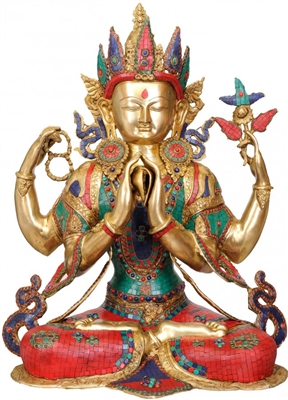 Chenrezig Gem Inlayed Master Crafted Statue - 31 Inch