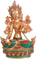 White Tara Copper with Gem Inlays  13 Inch SHIPS FREE WORLDWIDE