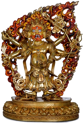 Six Armed Mahakala 24 Carat Gilded 13.5 Inches- Ships Free World Wide