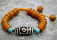 Amber Wrist Mala with Grade A Dzi Bead