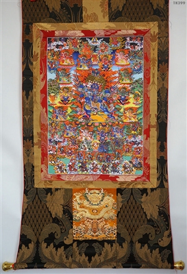 Wrathful Deities of the Bardo Brocaded Thangka 50 inches