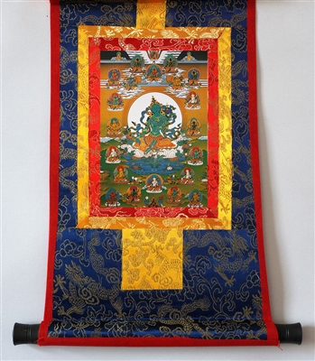 Praise to the 21 Tara's Brocaded Thangka 14 inches