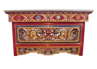 Hand Carved and Painted Puja Table with the Dragon and Eternal Knot