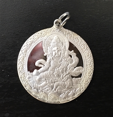 Silver Yellow Dzambhala with Mantra Pendant
