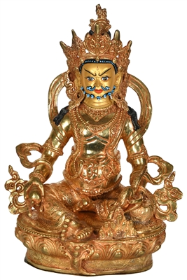 24 Carat Gilded  Copper Yellow  Dzambhala Statue 12.3 Inches SHIPS FREE WORLD WIDE