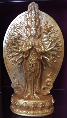 1000 Armed Chenrezig Hand Painted Gold Resin Statue