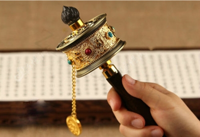 Gold Plated Om Mani Prayer Wheel