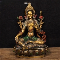 Green Tara Bronze and Hand Painted Statue