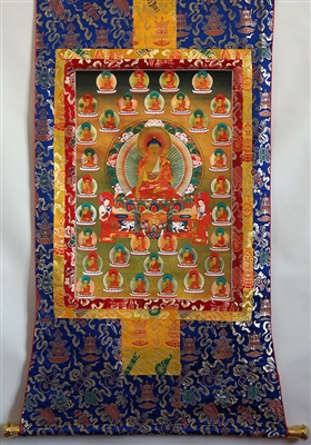 35 Confessional Buddha's Print Brocaded Thangka 50 inches