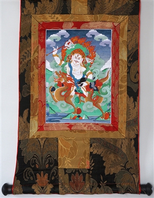 White Dzambhala Brocaded Thangka 24 inches