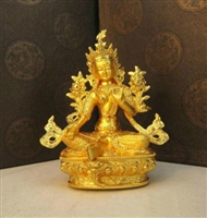 Green Tara Gold Plated 6 Inch Statue