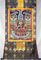 Guru Rinpoche Refuge Tree Print Brocaded Thangka 48 inches