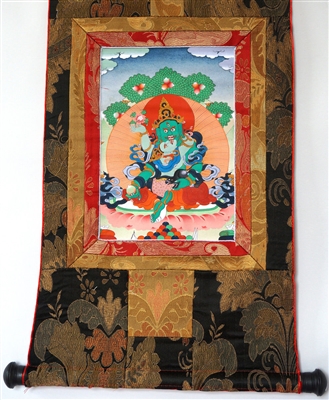 Green Dzambhala Thangka 24 inches