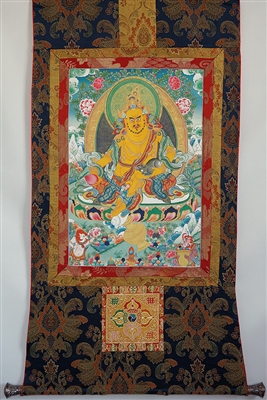 Large Yellow Dzambhala Thangka 50 inches