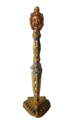 Large 3 Metal 3 Head Phurba with Metal Stand