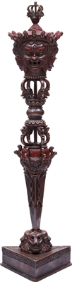 Large Hand Carved Copper Mahakala Phurba with Stand