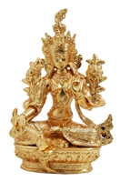 Green Tara Gold Plated Statue - 3.5 Inch