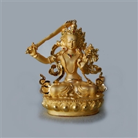 Manjushri Gold Plated  Statue - 2.5 Inch