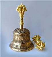 24 Carat Gilded Bell & Dorje Set with Auspicious Symbols and Garuda