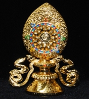 Gold Plated Wheel of Dharma with Banner