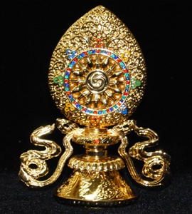 Gold Plated Wheel of Dharma with Banner