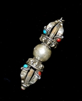 Silver Dorje with Turquoise & Coral from Bhutan